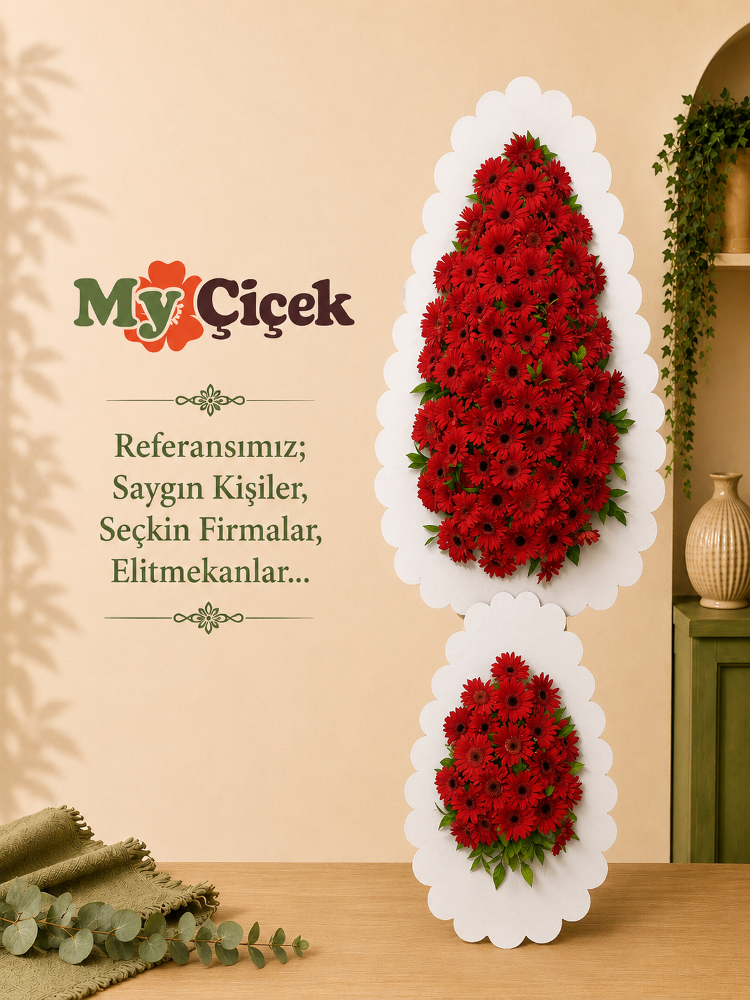 Çift Katlı Duvak ( Kırmızı Gerberalı )